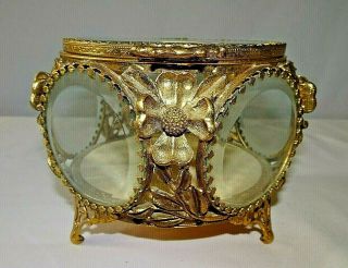 VINTAGE MATSON STYLEBUILT ORMOLU GOLD FILIGREE BEVELED GLASS JEWELRY TRINKET BOX 2