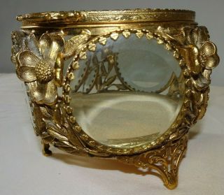 VINTAGE MATSON STYLEBUILT ORMOLU GOLD FILIGREE BEVELED GLASS JEWELRY TRINKET BOX 3