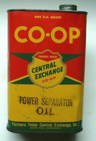 Vintage Farmers Union Co - Op Tin Quart Oil Can Power Separator Oil