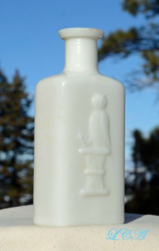 Sparkling White Owl Drug Co Milk Glass Bottle Larger Size W/ Pic Owl