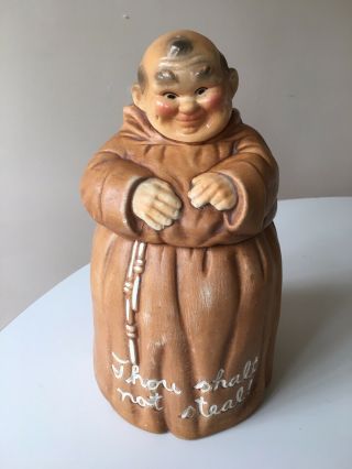 " Thou Shalt Not Steal " Monk Cookie Jar Made In Usa 1960 Vintage 12 " Guc