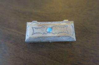 J C Sterling Silver Pill/trinket Box W/turquoise Stone