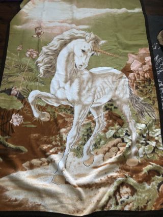 Revert Blanket Unicorn Vintage Acrylic 60x84 Spain 2 Sided Brown Green Thick