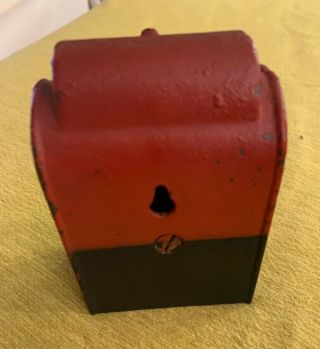 VINTAGE CAST IRON RED AND BLUE MAILBOX COIN BOX PIGGY BANK 3
