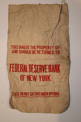 Vintage Federal Reserve Bank Of York Cotton Canvas Money Coin Bag