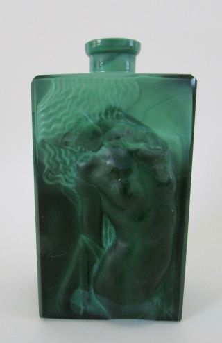 Old Czech Art Deco Faux Malachite Glass Perfume Bottle Female Nude 2