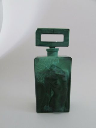 Old Czech Art Deco Faux Malachite Glass Perfume Bottle Female Nude 3