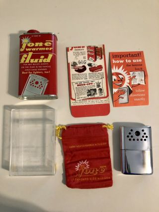 Vintage Jon - E Warmer W/ Pouch & Plastic Case & Fluid & Instructions