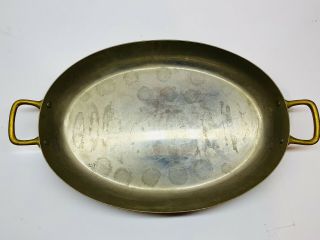 Vintage Large Tin Lined Oval Copper Pan With Brass Handles 16 