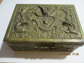 Vintage China Dragon Brass Hinged Trinket/ Jewelry Box 600 Grams Heavy