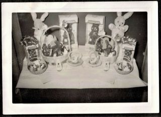 Vintage Antique Photograph Easter Baskets - Bunnies - Chocolate On Table