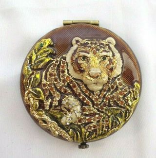 Jay Strongwater Enamel Jeweled Jungle Tiger Double Mirror Compact Retail $295