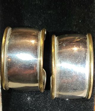 Vintage Mexico Sterling Silver & Brass Large Hoop Earrings