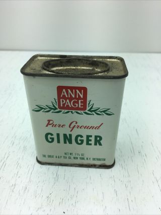 Vintage Ann Page Pure Ground Ginger Spice Tin Can A&p Tea Co York Kitchen