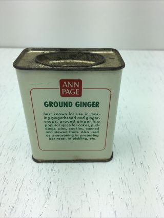 Vintage Ann Page Pure Ground Ginger Spice Tin Can A&P Tea Co York Kitchen 3