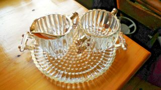 Vintage Ribbed Clear Glass Sugar And Creamer Set Trimmed In Gold