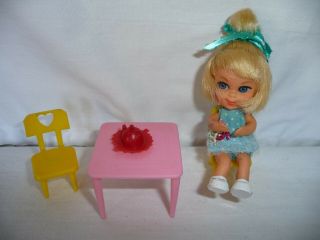 Vtg " 1965 " Liddle Kiddles Greta Griddle Doll Furniture Set Table Chairs Teapot