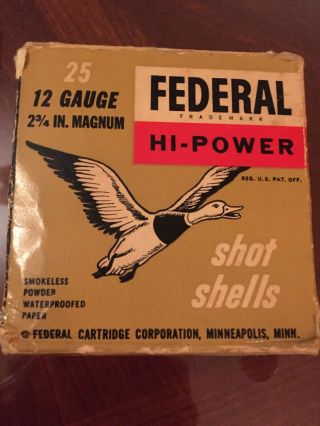 Federal Hi - Power Shot Shells Empty Ammo Box 12 Gauge 2.  75 Inch Magnum 12