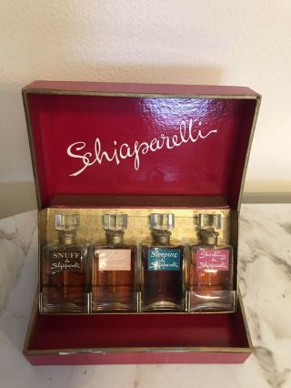 Vintage Schiaparelli Perfume Parfum Set - 4 Bottles Zut Shocking Snuff Sleeping