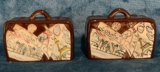 Set Of 2 Vintage Ceramic Suitcase Salt And Pepper Shakers Mid - Century Japan
