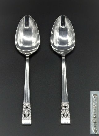 Pair Vintage Art Deco Oneida Community Hampton Court Serving Spoons Silver Plate