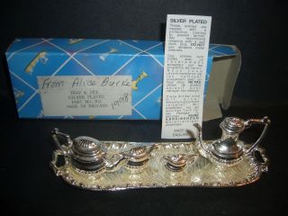 Vintage Silver Plate Mini Tea Set - 5 Pc.  Made/ England Coffee Pot 1.  5 " Tea Pot 1 "