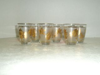 Vintage Set Of 6 Mid Century Mod Juice Glassses Gold Leaf Pattern 5 Oz.