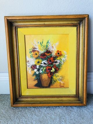 Vintage Still Life Floral Flower Oil Painting Framed Ariel Multicolor Mcm Yellow