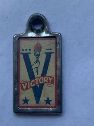 Vintage Wwii Ww2 Era " V For Victory " Red White Blue Pin Tag