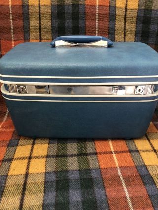 Vintage Samsonite Silhouette Blue Makeup Cosmetic Case Luggage Very