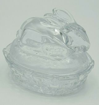 Vtg Pressed Glass Dish With Lid - Rabbit/hare - Butter Dish - Easter Farm Deco