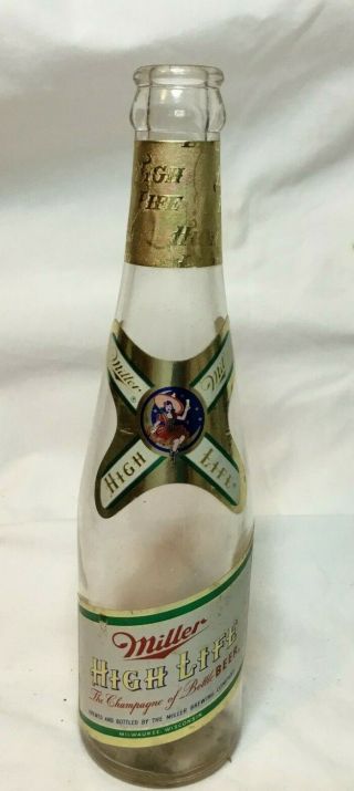 Vintage Returnable Miller High Life Beer Bottle Clear Girl On Moon 12 Ounce
