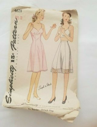 Vintage Simplicity Sewing Pattern 4628 Slip And Half Slip Size 16