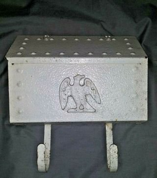 Vintage All Metal White Mail Box With Newspaper Holder,  Eagle Crest