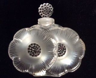 Lalique France Frosted Crystal Perfume Bottle Deux Fleurs Pre - 1955 Orig Labels