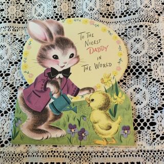 Vintage Greeting Card Easter Daddy Bunny Rabbit Norcross Chick