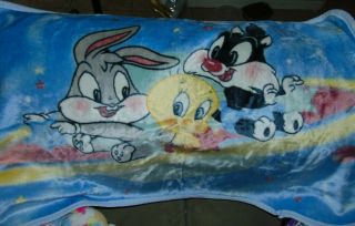 Vintage Baby Looney Tunes Plush Blanket Bugs Bunny Tweety Sylvester