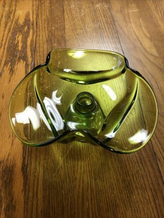 Vintage Viking Glass Green Footed Compote Candle Holder Mcm Mid Century