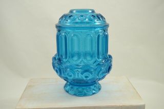 Vintage L.  E.  Smith Moon And Stars Blue Glass Fairy Lamp Courting/tea Light