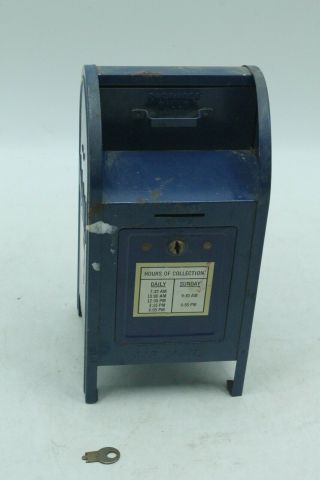 Vintage Brumberger Ny Blue U.  S.  Mailbox Metal Coin Bank