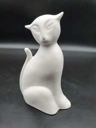 Siamese White Cat Bisque Porcelain Figurine Vintage 7 " Tall Mid - Century Modern