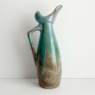 Vintage Ceramic Pottery Pitcher With Handle Vase Felt Bottom Drip Glaze