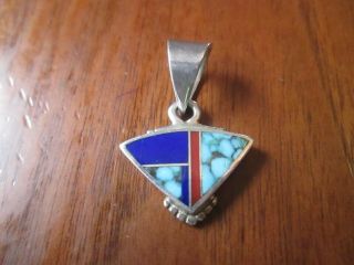Vintage Ray Tracey Knifewing Navajo Sterling Turquoise Lapis Coral Inlay Pendant