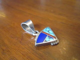Vintage RAY TRACEY KNIFEWING Navajo Sterling Turquoise Lapis Coral Inlay Pendant 2