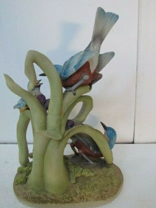 Vintage Andrea by Sadek porcelain figurine BlueBird Family with Wood Base 3