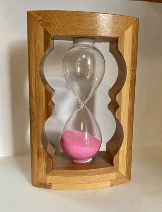 Vintage Wood Carved Sand Timer Hour Glass Pink Sand Mid Century Deco 1 Minute