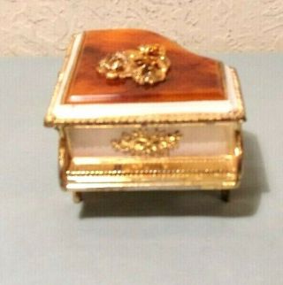 Vintage Sankyo Baby Grand Piano Jewelry Trinket Box With Rose Floral Design