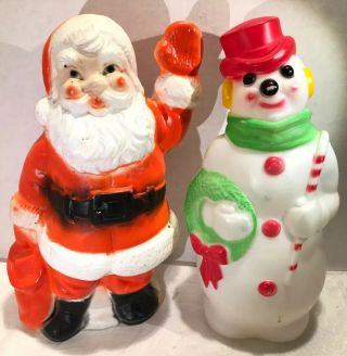 Vintage 13.  5” Santa Clause With Light & Empire Snowman Table Top Blow Molds