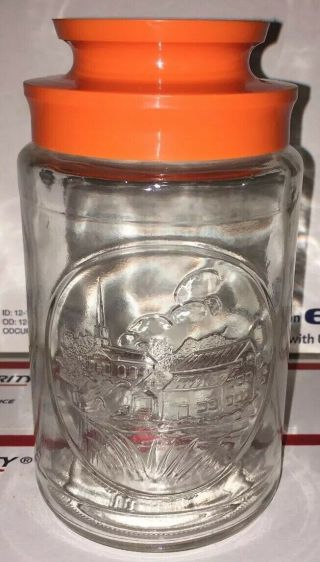Vintage Anchor Hocking Glass Jar With Lid Church Design