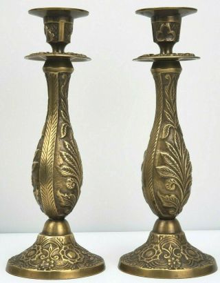 Vtg Cast Iron Metal Candlestick Holders Brass Bronze Victorian Renaissance Fancy